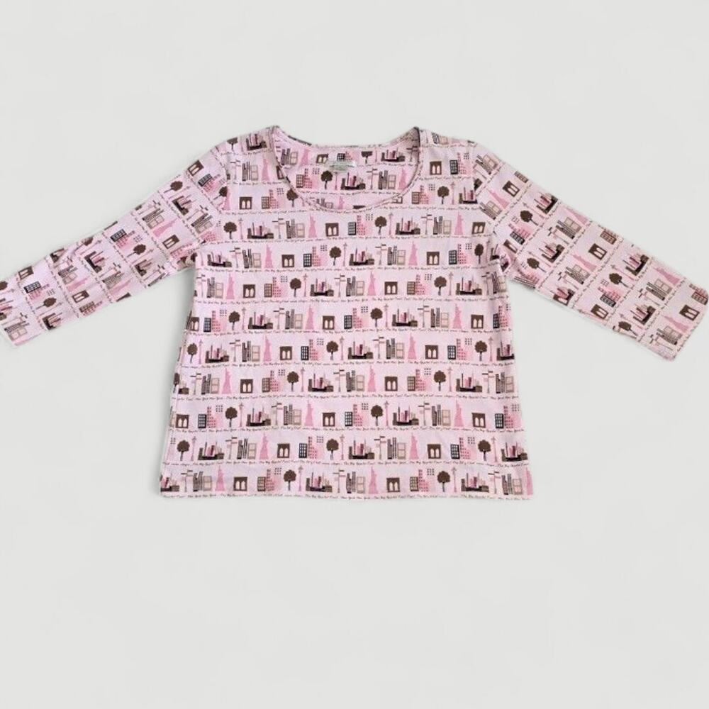Y2K Vintage Christopher & Banks Pink and Brown New York City 3/4 Sleeve Top
